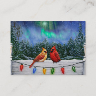 Tarjeta De Visita Cardenales y Navidades iluminan la nieve de invier