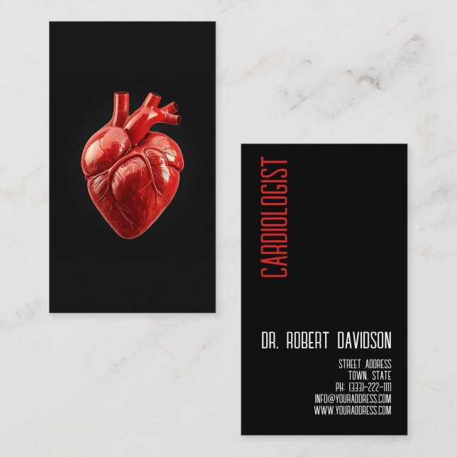 Tarjeta De Visita Cardiólogo Médico cardíaco moderno negrita (Anverso / Reverso)