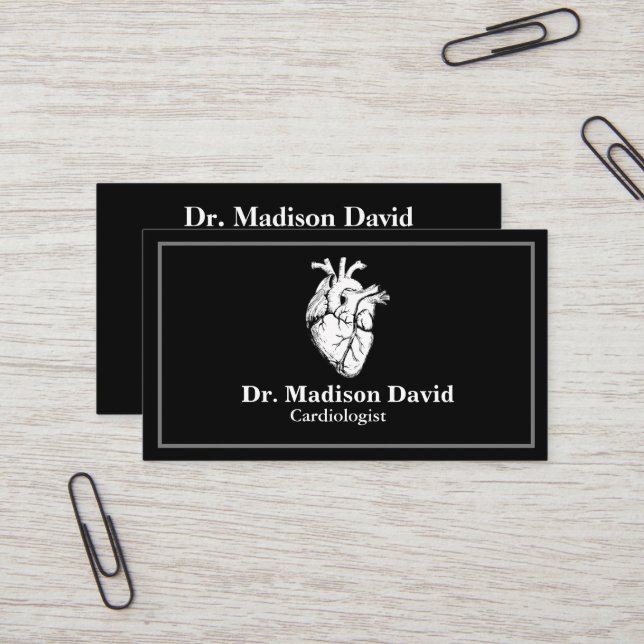 Tarjeta De Visita Cardiólogo negro moderno (Anverso/Reverso In Situ)