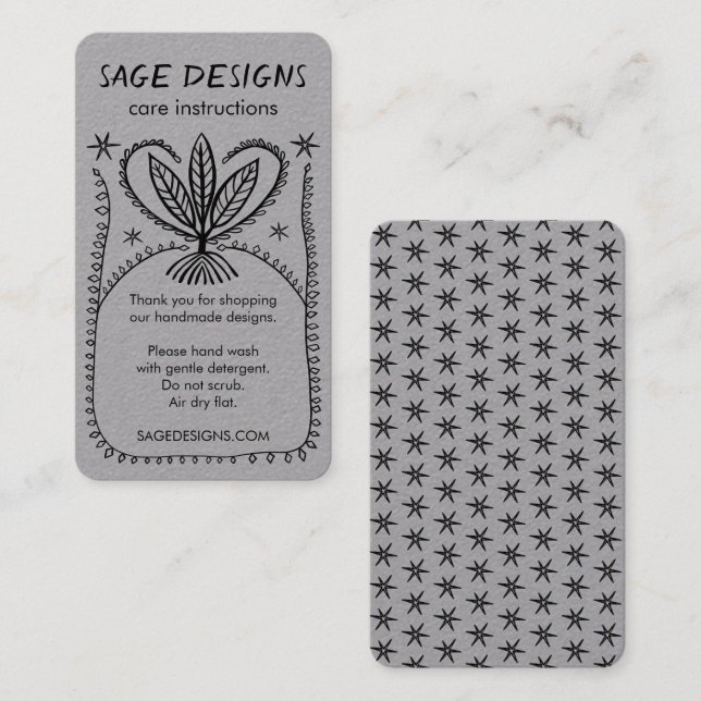 Tarjeta De Visita CARE INSTRUCCIONES Boho Whimsical Line Art Luxe (Anverso / Reverso)