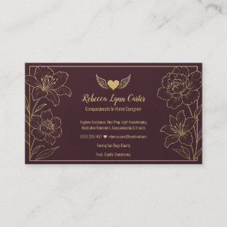 Tarjeta De Visita Caregiver Elegant Floral Professional Services