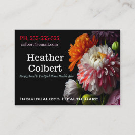 Tarjeta De Visita Caregiver Floral Fancy Black Profesional
