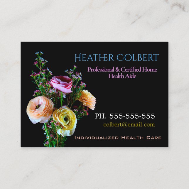 Tarjeta De Visita Caregiver Lil bouquet Friendly Profesional (Anverso)