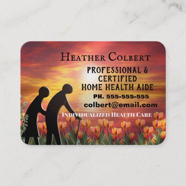 Tarjeta De Visita Caregiver Sunset Floral Profesional (Anverso)