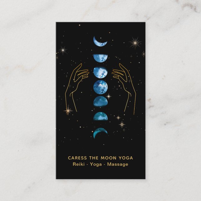 Tarjeta De Visita *~* Caress Moon Blue Fases Verde azuladas + Hands  (Anverso)