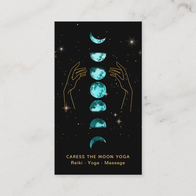 Tarjeta De Visita *~* Caress Moon Fases Azules Turquesas + Estrella  (Anverso)