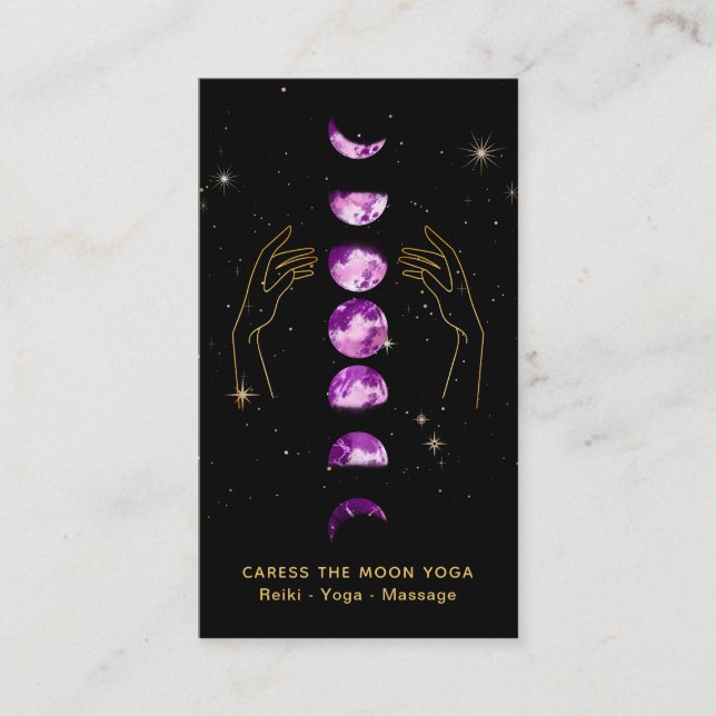 Tarjeta De Visita *~* Caress Moon Violet Purple Phases + Hands Star (Anverso)