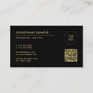 Tarjeta De Visita Cargar tu plantilla de logotipo Código QR Negro y 