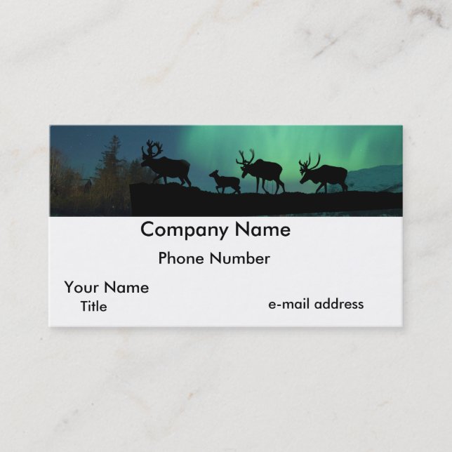 Tarjeta De Visita Caribú y aurora boreal (Anverso)