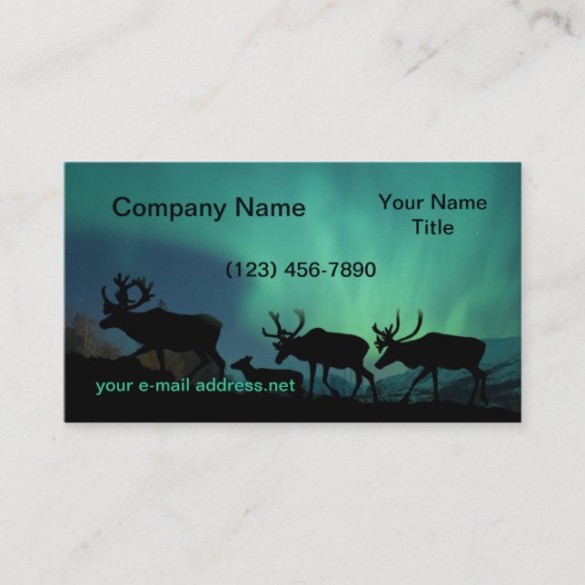 Tarjeta De Visita Caribú y aurora boreal (Anverso)