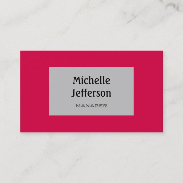 Tarjeta De Visita Carmine Red Silver Gray Trendy Business Card (Anverso)