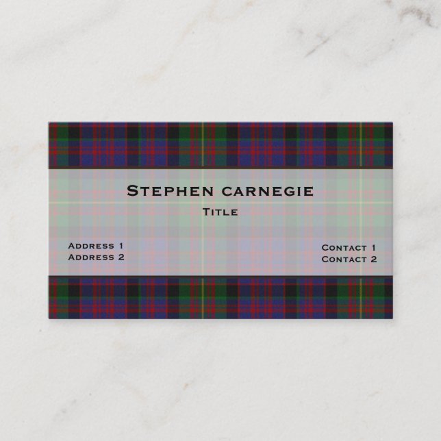 Tarjeta De Visita carnegie Tartan Plaid Personalizado (Anverso)