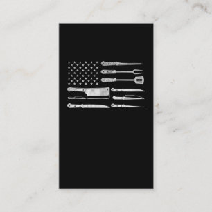 Tarjeta De Visita Carnicero de la bandera estadounidense cocinando l