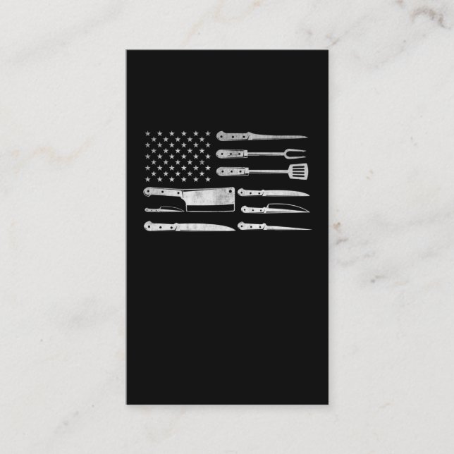 Tarjeta De Visita Carnicero de la bandera estadounidense cocinando l (Anverso)