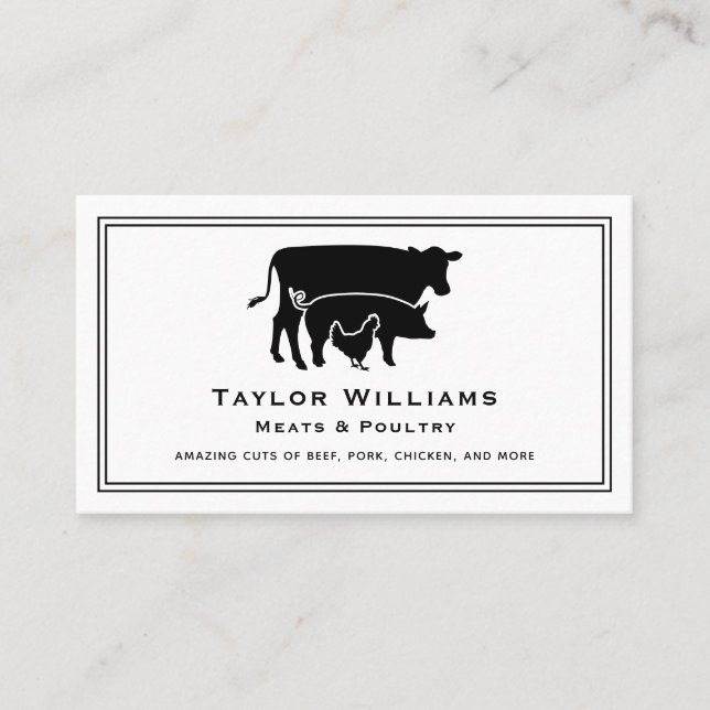 Tarjeta De Visita Carnicero mercado de carne pollo de cerdo blanco n (Anverso)