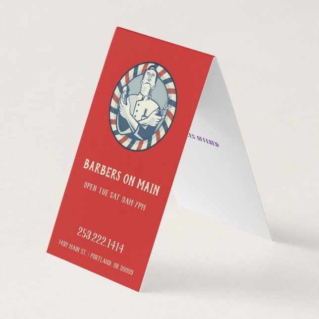 Tarjeta De Visita Carpa vertical de insignia de barbería retro (Anverso)