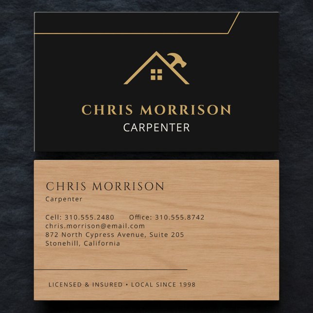 Tarjeta De Visita Carpenter Carpentry Black Gold Construction (Subido por el creador)