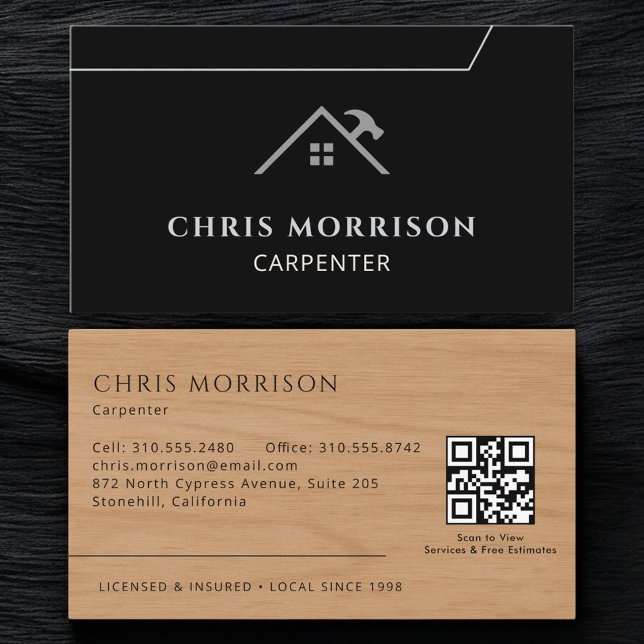 Tarjeta De Visita Carpenter Carpentry Wood Grain QR Code (Subido por el creador)