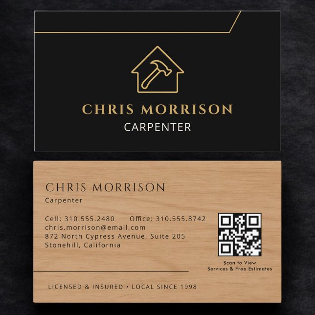 Tarjeta De Visita Carpenter Carpentry Wooden QR Code (Subido por el creador)
