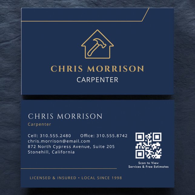 Tarjeta De Visita Carpintería Carpintería Código QR Moderno (Subido por el creador)