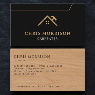 Tarjeta De Visita Carpintería Carpintería Negro Oro Construcción