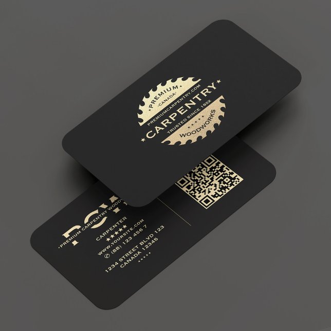 Tarjeta De Visita Carpintería Carpintería Woodwork Negro Oro Moderno (Carpenter Carpentry Woodwork Black Gold Modern Business Card)
