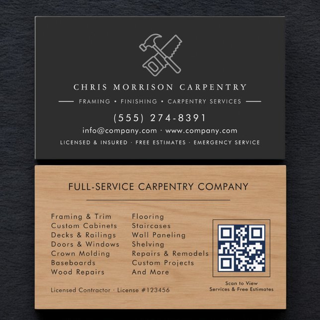 Tarjeta De Visita Carpintería Carpintero Madera Código QR Moderno (Subido por el creador)