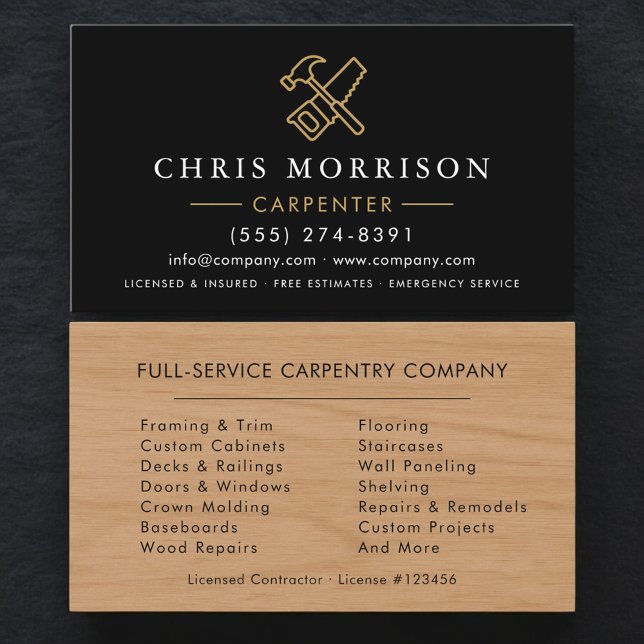 Tarjeta De Visita Carpintería de Madera Oro Negro  (Subido por el creador)