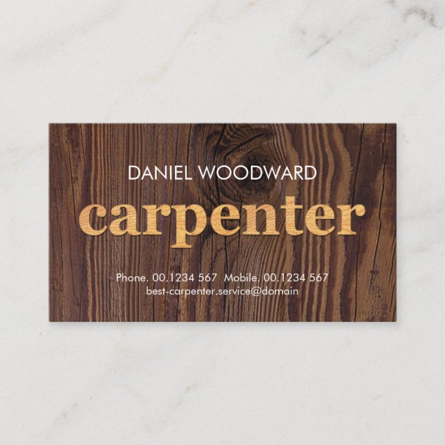 Tarjeta De Visita Carpintería de madera para carpintero de carpinter (Anverso)