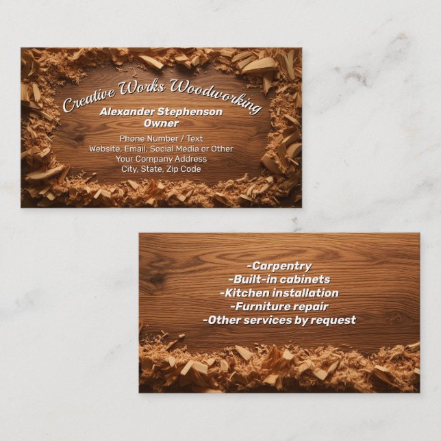 Tarjeta De Visita Carpintería de serrín Construcción de carpintería (Anverso / Reverso)