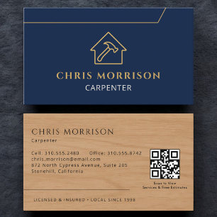 Tarjeta De Visita Carpintería elegante código QR de carpintería de m