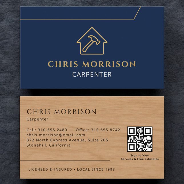 Tarjeta De Visita Carpintería elegante código QR de carpintería de m (Subido por el creador)
