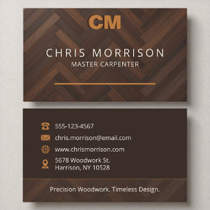 Tarjeta De Visita Carpintería en monograma moderno de madera con est