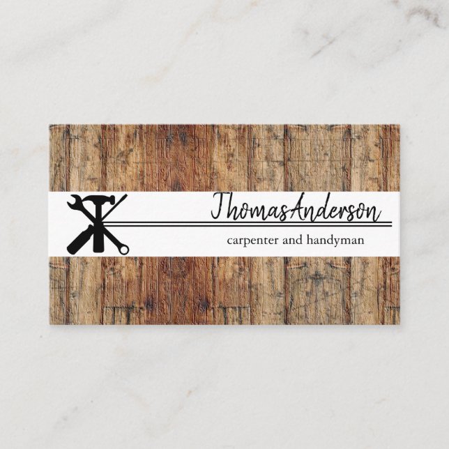 Tarjeta De Visita Carpintería Rústica de Grano de Madera Profesional (Anverso)