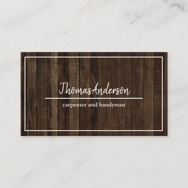 Tarjeta De Visita Carpintería Rústica de Veta de Madera Profesional (Anverso)