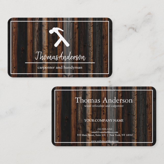 Tarjeta De Visita Carpintería Rústica de Veta de Madera Profesional (Anverso / Reverso)