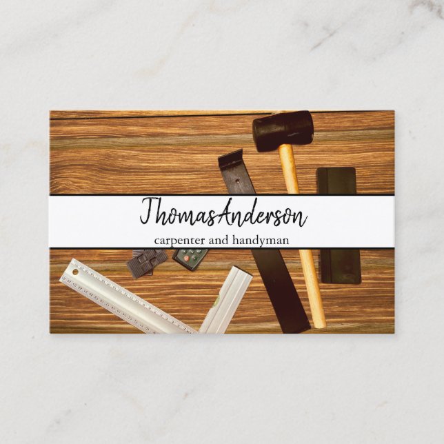 Tarjeta De Visita Carpintería Rústica de Veta de Madera Profesional (Anverso)