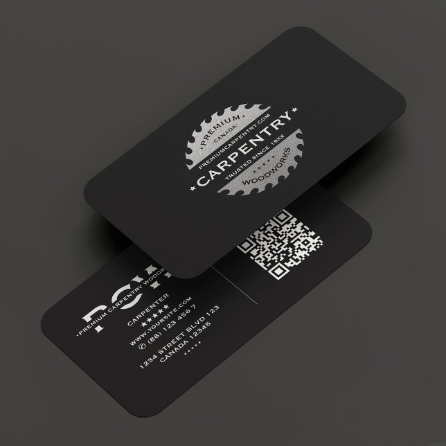 Tarjeta De Visita Carpintero de construcción Plata negra vio moderno (Construction Carpenter Black Silver Saw Modern Business Card
)
