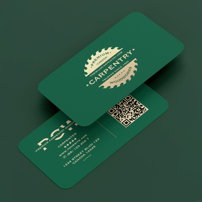 Tarjeta De Visita Carpintero del contratista de construcción Hunter  (Construction Contractor Carpenter Hunter Green Business Card
)