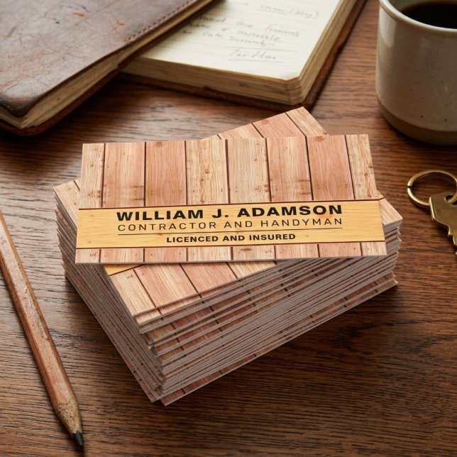 TARJETA DE VISITA CARPINTERO EN MADERA | MANITAS MODERNO / CONSTRUCC (professional wood grain handyman stationery, contractor branding for carpentry services)