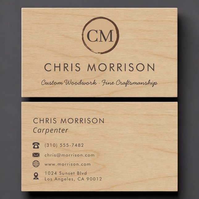 Tarjeta De Visita Carpintero Monograma de Madera Rústica Profesional (Subido por el creador)