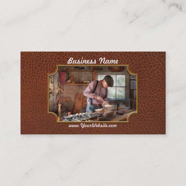 Tarjeta De Visita Carpintero - tallando - talla de un pato (Anverso)