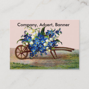 Tarjeta De Visita Carretilla de flores azules y blancas