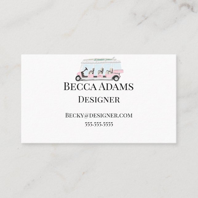 Tarjeta De Visita Carro de golf rosa personalizado (Anverso)