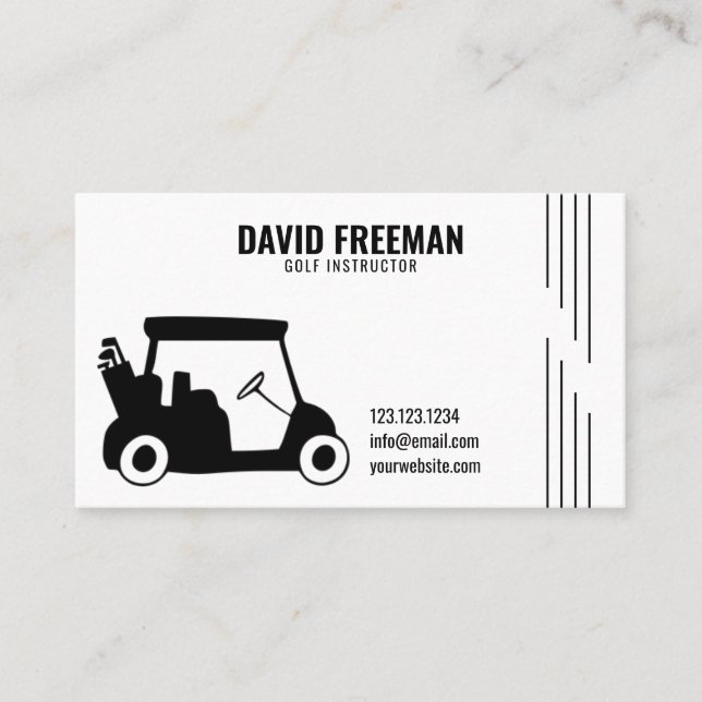 Tarjeta De Visita Carro simple Silhouette White Instructor de golf (Anverso)