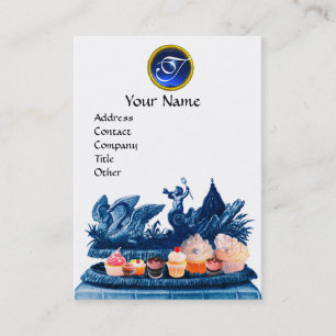TARJETA DE VISITA CARROZA AZUL DE CISNES CON CUPCAKES Y PASTELERÍA