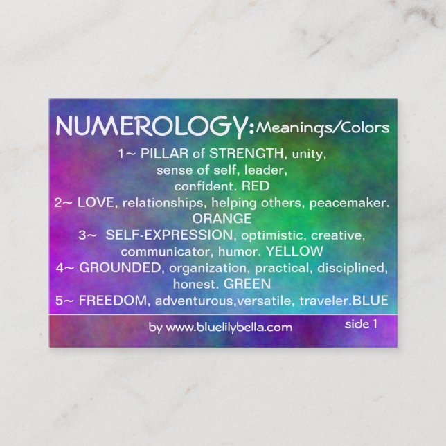 Tarjeta De Visita Carta de los significados del Numerology (Anverso)