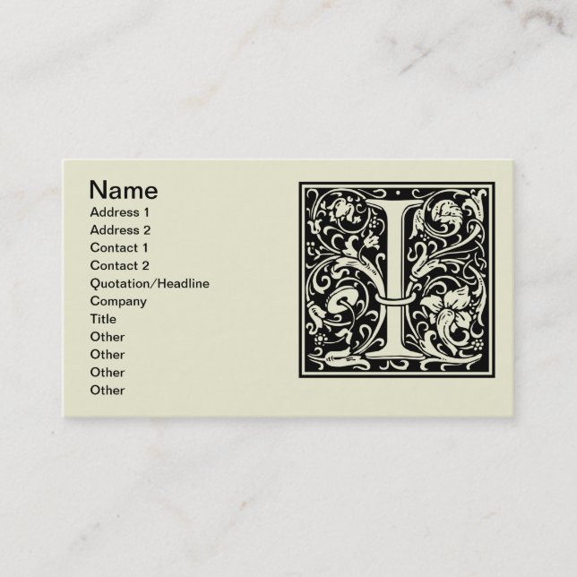 Tarjeta De Visita Carta I Monograma medieval Art Nouveau (Anverso)