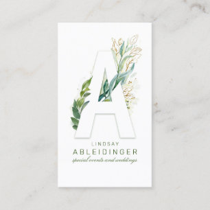 Tarjeta De Visita Carta Monograma Verdor de oro deja elegante