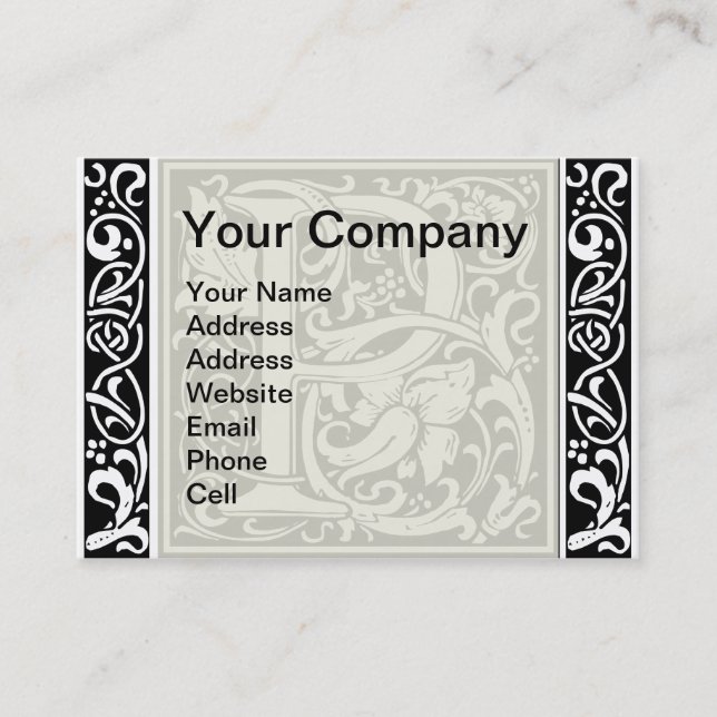 Tarjeta De Visita Carta P Monograma medieval Art Nouveau (Anverso)